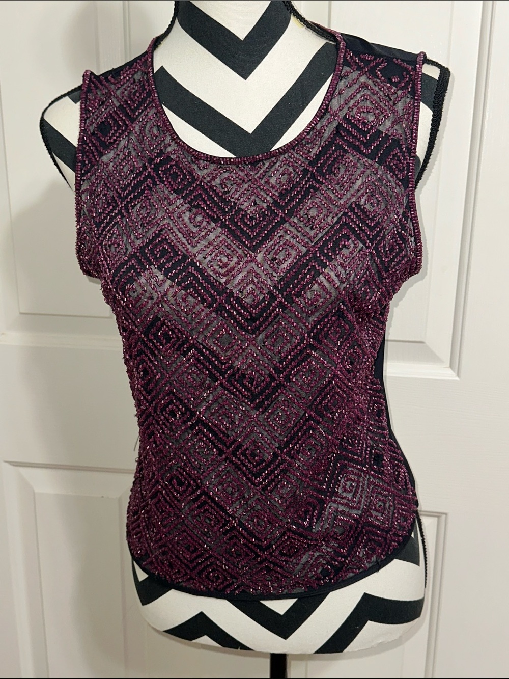 Escada Beaded Mesh Tank Top